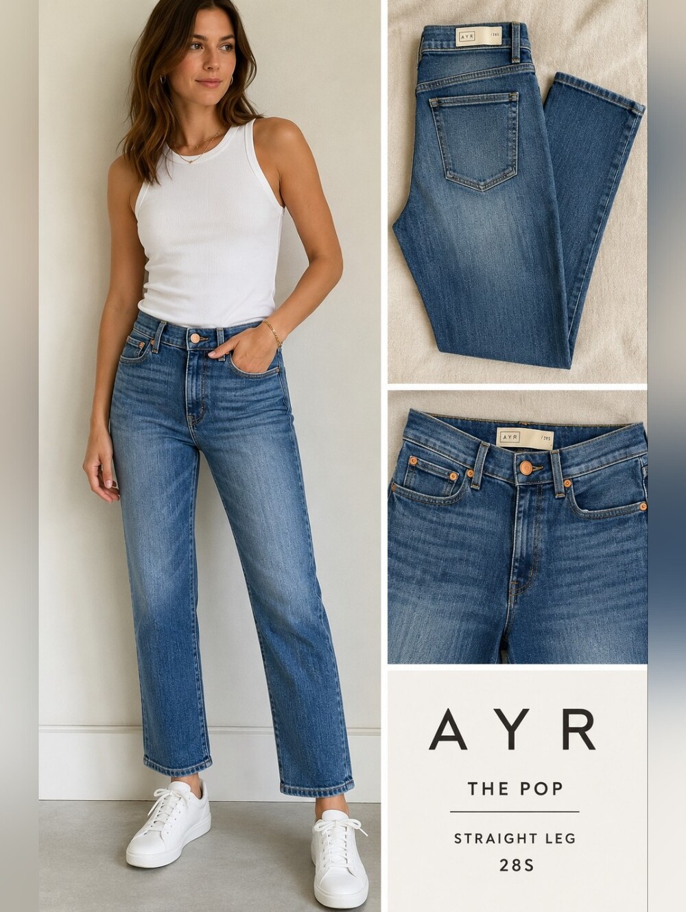 AYR The Pop Straight Leg Jeans Womens 28S Medium Wash High Rise Made in USA